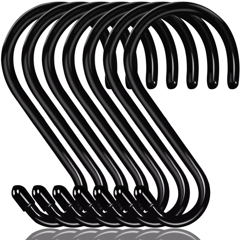 HiGift 6 Inch Large S Hooks for Hanging Plants  Non Slip Vinyl Coated S Hooks Heavy Duty  Metal Black Closet Hanger Hooks for Hanging Plant Jeans Pot Pan Clothes Purses Towel Bags Scarfs- 8 Pack - Image 1